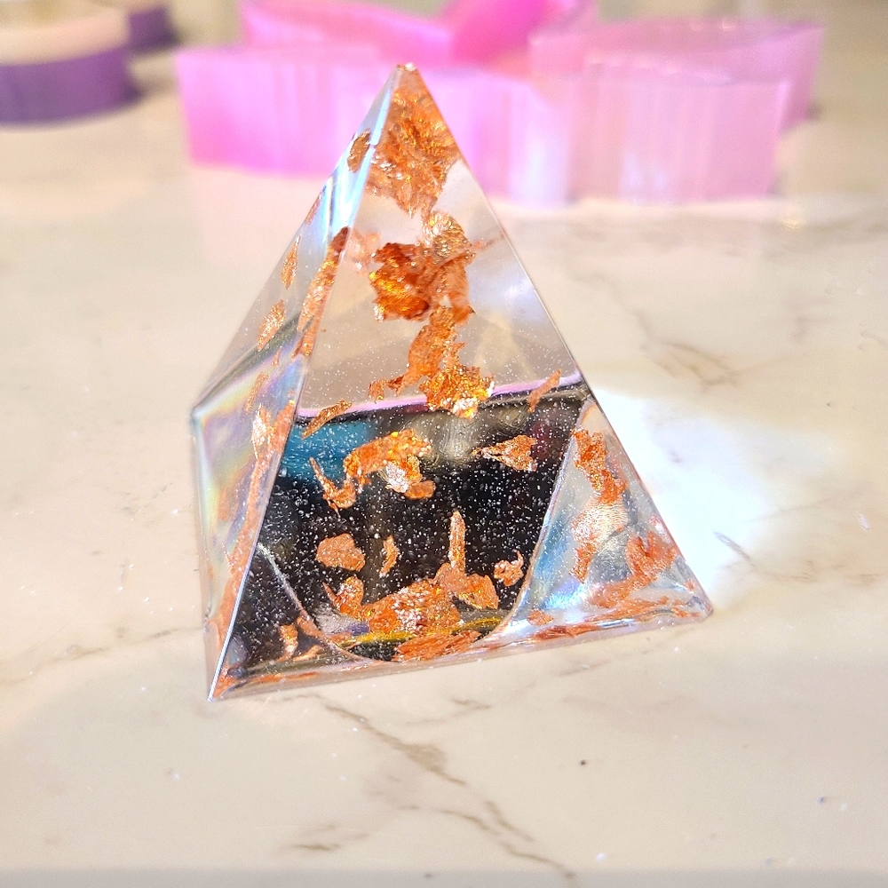 Handmade rose gold flakes pyramid